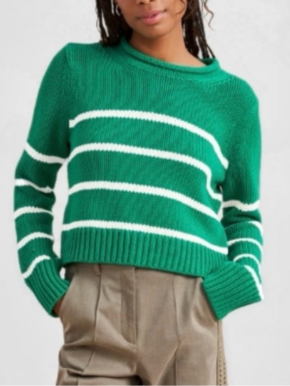 La Ligne "Sakara" Mini Marina Sweater Size Small Green White Thick Knit Crop
